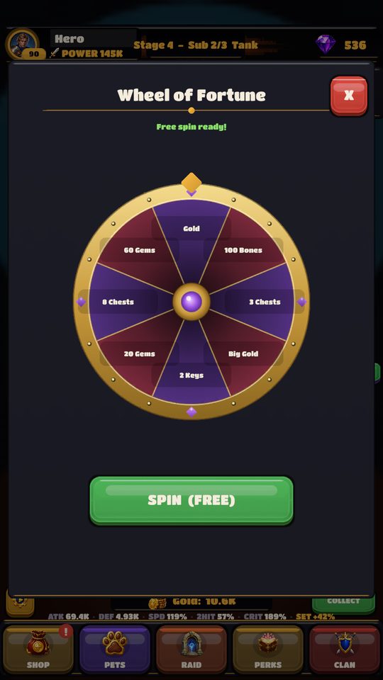 Forgium Wheel of Fortune daily spin screen